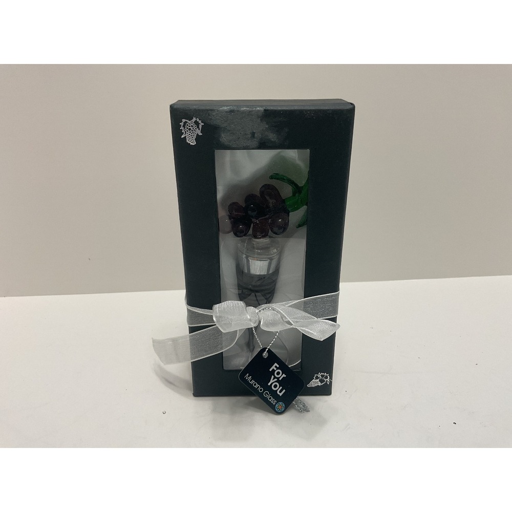 Murano Glass Grape‎ Wine Bottle Stopper Purple Grapes Chrome Gift Box New
